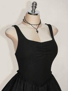 SHEIN ICON Icon Plus Size 女式无袖方领双层蛋糕裙，适合毕业季、返校季和暑假