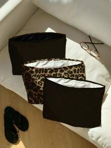 Attitoon 3-teiliges Set mit Leoparden-Muster, tropischem Blumenmuster & schwarzem Top, im Vintage Retro Stil, lässiger Urlaubsstil, sexy Stil, niedlicher Y2K Kokos-Mädchen Boho Musikfestival Stil, passend für Damen Oberteile im Sommer