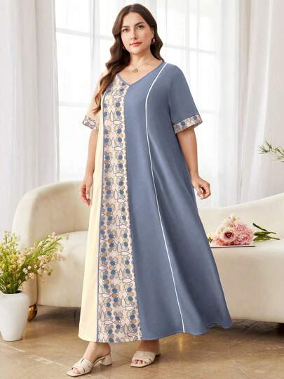 Al Najma 优雅针织花卉印花大码连衣裙，乡村风格