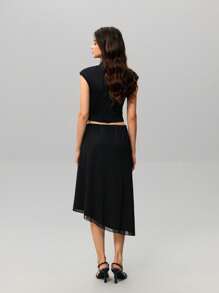 SHEIN MOD 传统中式黑色旗袍上衣和裙子套装，时尚夏季穿着 - 黑色 - 查看 2