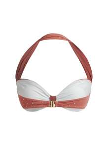 MOTF PREMIUM RHINESTONE GATHERED BIKINI TOP FOR SUMMER BEACH VACATION - Beige - View 2