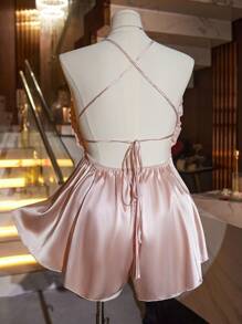 SilkySpell 1 peça Vestido Anágua Sexy Feminino Plus Size com Decote V Profundo e Babados, Macacão Elegante de Charmeuse Solto com Cinto na Cintura, Adequado para Uso Doméstico