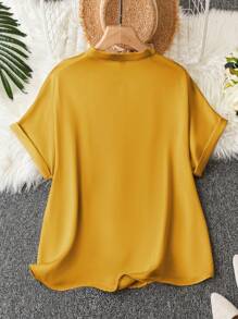 DreamSkyne Damen Große Größen Sommer Einfarbig V-Ausschnitt Kurzarm Lässig Hemd