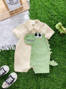 SHEIN Bộ đồ liền thân và quần short tay ngắn họa tiết khủng long hoạt hình, giản dị và đa năng cho bé trai và bé gái - Nhiều màu - Xem 4