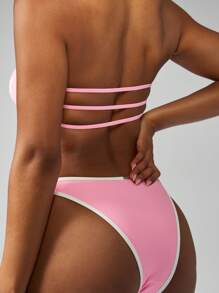 Missguided x Playboy Bikini Set High Cut Adjustable String Strappy Back Brazilian Style Bandeau Top Summer Beach Swimming Pool Vacation Resort - Pink - View 7