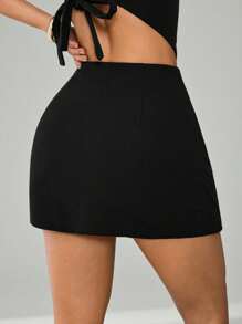 SHEIN PETITE Women's Low Waist Black Skirt Suitable For Summer - Black - View 2