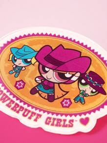 THE POWERPUFF GIRLS X SHEIN 椭圆形花朵、泡泡、毛茛图案西部牛仔时尚胸针 - 橘色 - 查看 4