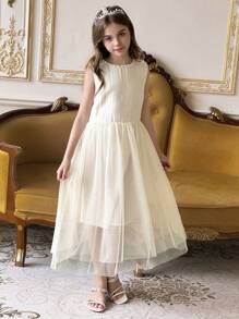 DAZY Tween Girls' Beaded Mesh Dress - Apricot - View 5