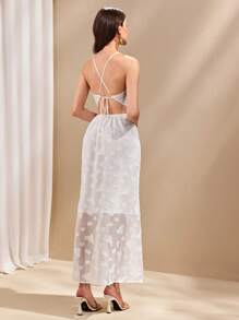 Almamuse Vestido de verano elegante de mujer con nudo cruzado y espalda descubierta, con abertura alta, estampado jacquard