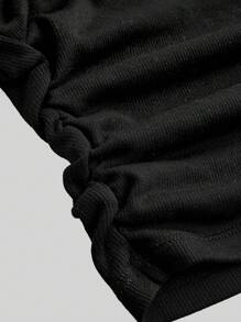 SHEIN Girlism 2 件套青少年女孩简约舒适褶皱露肩黑灰色抹胸文胸露肩上衣 - 彩色 - 查看 7