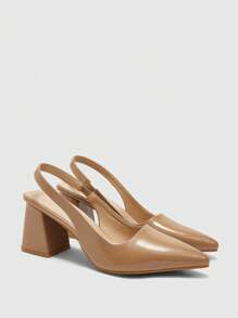 CUCCOO BIZCHIC Zapatos casuales/de fiesta/de oficina de PU color albaricoque con correa en la parte posterior y tacón grueso de punta afilada para mujer