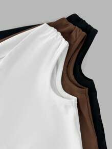 Sweetra 3pcs/Set Asymmetrical Asymmetric Collar Fitted T-Shirt Versatile Casual Tops, Spring/Summer - Multicolor - View 4