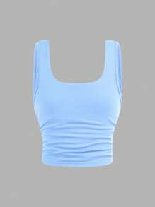 SHEIN 4pcs/Set Tween Girls' Slim Fitting Casual Comfy Stretchy Knitted Tank Tops, Versatile - Baby Blue - View 12
