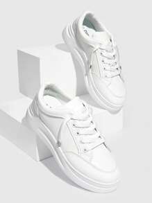 CUCCOO EASI Women Minimalist Fashionable Comfortable Flat Lace-Up Casual White Sneaker For Summer Vacation Shoes Summer Sports Shoes Casual Shoes Back To School Shoes College Student Shoes Fall, Spring/Autumn Versatile Shoes For Women Shoes For Women Sneakers Spring Shoes Easter Tainers