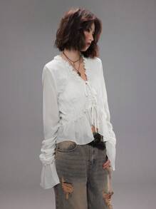 Coolane Women's Spring/Summer Date Night Concert Streetwear Textured Pleated Ruffle Blouses