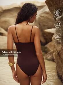 Anewsta Damen ärmelloses Badeanzug aus Unifarbenem Material mit Cut Out Metallring-Dekor für den Sommer