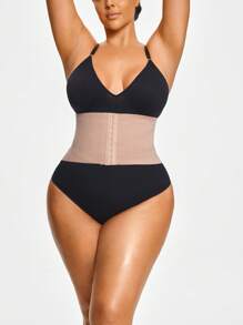 SHAPORA 2件套女士加大码前开合无缝腰部紧身胸衣 - 杏色 - 查看 5