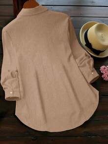 INAWLY Chemise à col boutonné avec poche, de couleur unie et texturée, pour femmes, pour l'automne