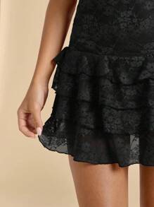 SHEIN BAE Abito mini elegante da donna di colore rosso vino con maniche lunghe in pizzo floreale e orlo arricciato, adatto per appuntamenti, night club, festa di compleanno, San Valentino