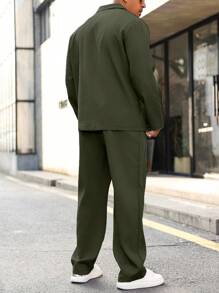 Manfinity Homme Übergröße Herren Einfarbiges Revershals-Raglanärmel-Freizeitjacken- und Hosen-Set, Herbstkleidung, gemütliche Outfits