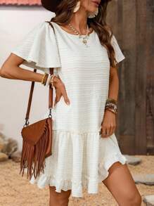 SHEIN LUNE Women Casual Ruffle Edge Textured Knit Dress Summer Outfits For Women Summer Dresses For Women Sun Dresses For Women Western Wear Women 4th Of July Country Concert Outfit White Graduation Dress Concert Outfit Women Boho Women's Clothing Rave Outfits Concert Outfits For Women Going Out Outfits European Summer White Dresses For Women Western Wear Women Country Concert Outfit Flowy Dress - Apricot - View 2