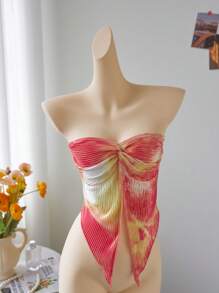 SHEIN Unity Asymmetrical Tie Dye Twist Cutout Bandeau Top - Multicolor - View 4