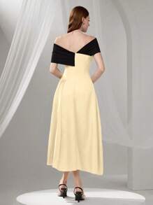 Poshira 不对称设计女士晚礼服（缀饰） - 杏色 - 查看 2