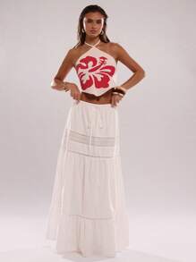 SHEIN BAE Sommer-Strand-Freizeiturlaub Damenbekleidung Hängender Hals Camisole Clashing Jacquard Damen Strickoberteil, Strand-Outfits für Frauen