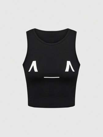 Kawaii Camiseta ajustada femenina impresa con emoticono de estilo subcultural, versátil