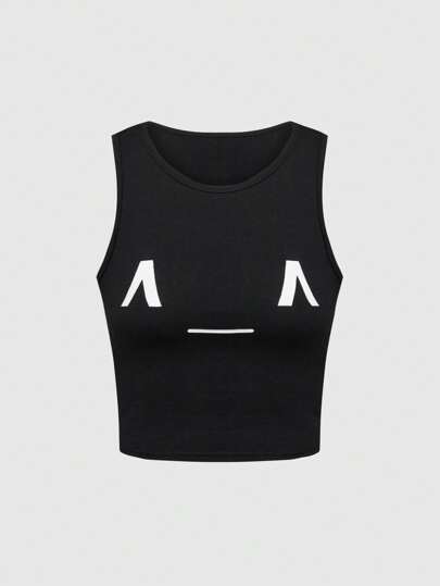 Kawaii Subkulturelle, lässige, emoticons-bedruckte, anliegende Damen-Trägershirts, vielseitig einsetzbar