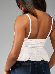 MISSGUIDED Top tipo camiseta de verano con diseño de peplum y ojeales, con frente retorcido y tirantes ajustables, esencial para vacaciones, playa y uso diario - Blanco - Ver 5