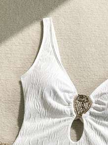 Swim SXY Maiô feminino com estampa floral e tecido especial, ideal para férias, festas e praia - Branco - Ver 5