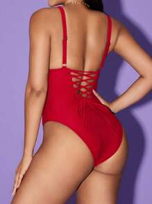 Shapewave Maillot de bain une pièce avec contrôle du ventre et push-up, col en V, panneaux latéraux, couleur marron terre, design élégant et épuré, convient pour les vacances et la plage, printemps/été