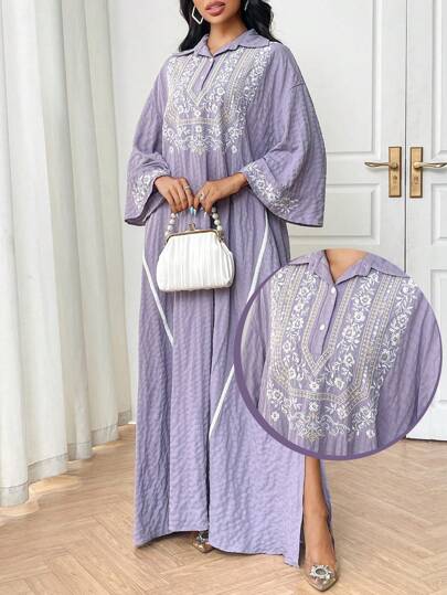 Al Najma 女士花卉刺绣土耳其长裙和阿拉伯传统长袍，朴素的卡夫坦