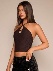 Glamine Brown Sleeveless Knit Wood Bead Sexy Elegant Women Tank Top - Brown - View 5