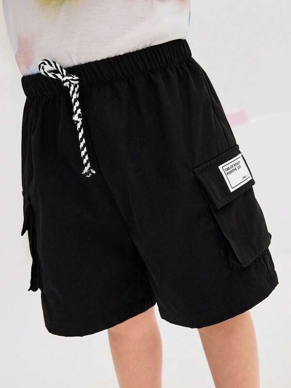 Leap Crew Leap Crew Young Boy Casual Simple Comfortable Mid-Waist Printed Cargo Pocket Shorts
