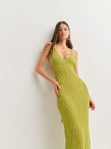 Nöista 度假海滩纯色挂脖露背连衣裙 - 綠色 - 查看 3