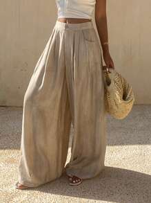 DAZY 扎染宽松度假阔腿裤带口袋，休闲夏季女长裤，教师裤