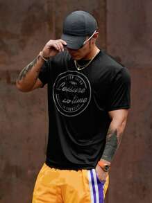 DAZY T-shirt homme style de rue à imprimé lettres noires, t-shirt graphique d'été - Noir - Voir 3