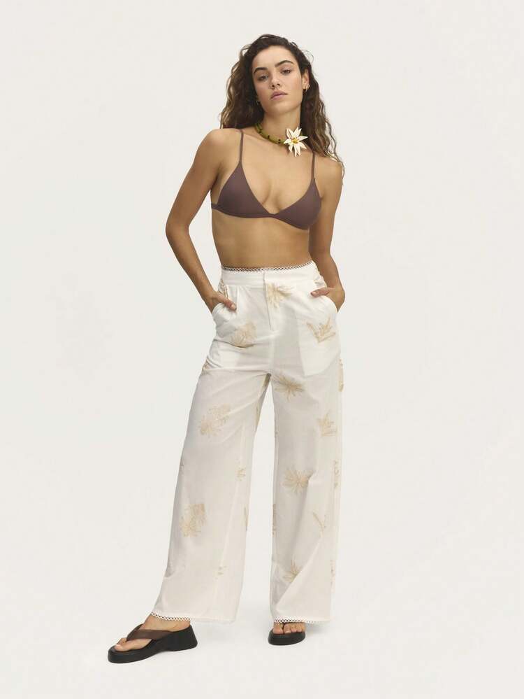 SHEIN Unity Quần ống rộng màu trắng với lớp vải mỏng nhẹ và kiểu dáng thoáng mát, lý tưởng khi kết hợp với áo crop top hoặc áo cánh nhẹ để tạo phong cách thời tiết ấm áp. - Màu be - Xem 5