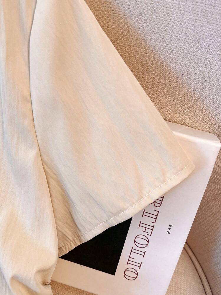 Franclia 女士时尚休闲纯色束腰衬衫 - 卡其色 - 查看 4