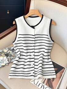 Franclia 女士条纹百搭简约时尚百搭通勤韩版薄款开衫 - 黑與白 - 查看 3