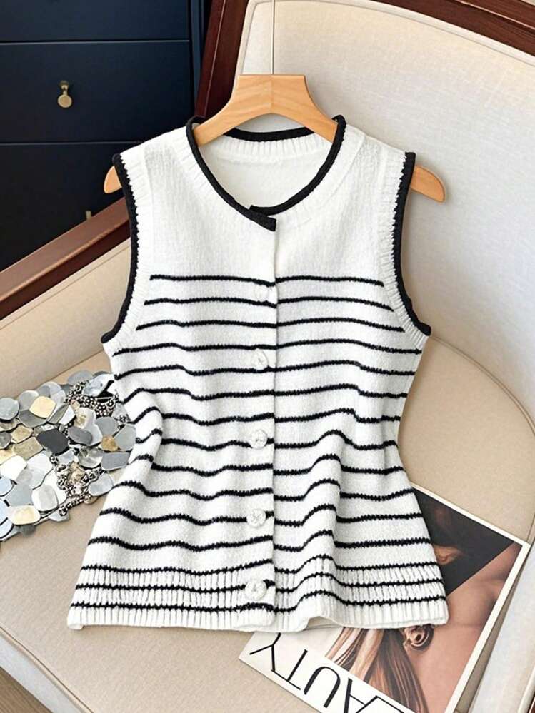 Franclia 女士条纹百搭简约时尚百搭通勤韩版薄款开衫 - 黑與白 - 查看 3