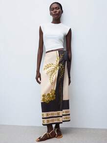 Maija Falda con estampado floral y efecto cruzado con cintura de lazo, de uso casual y para vacaciones, para mujer