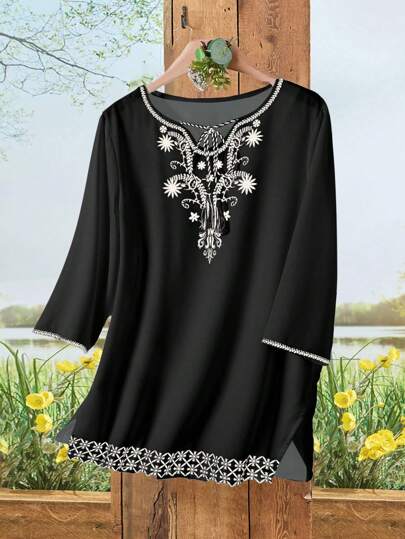 Rusticease Women Casual Floral Print Knot Collar Blouse, For Summer