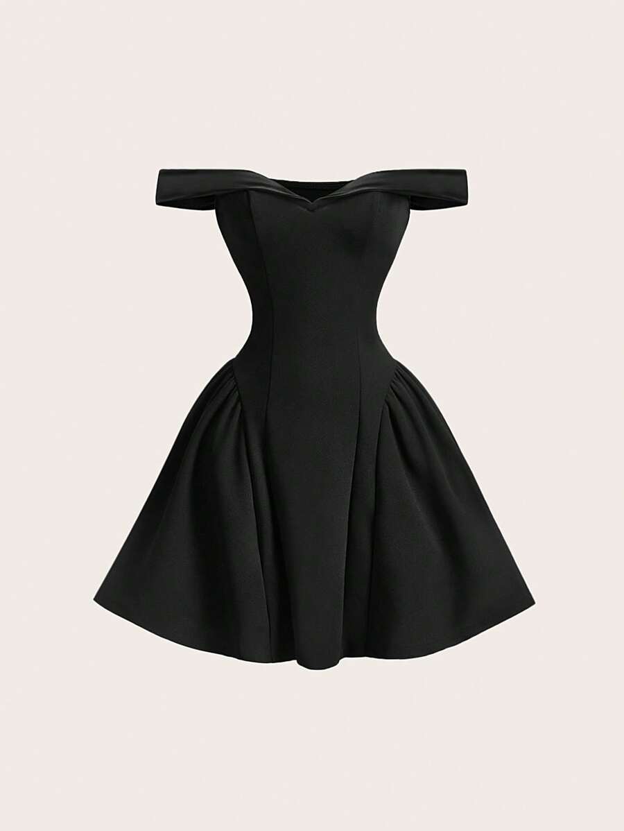 SHEIN ICON 女士纯色毕业礼服露肩白色连衣裙毕业礼服，简约时尚，适合夏季