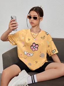 SHEIN Camiseta de punto holgada minimalista casual para adolescentes, apta para el verano