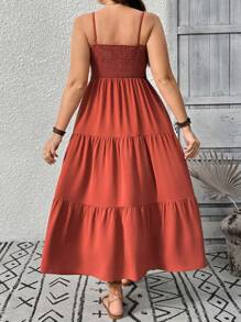 SHEIN Tall Đầm suông rộng rãi màu trơn thanh lịch thoải mái giản dị cỡ lớn cho nữ - Gỗ đỏ - Xem 2