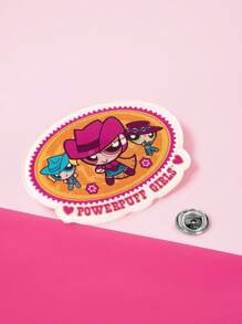 THE POWERPUFF GIRLS X SHEIN 椭圆形花朵、泡泡、毛茛图案西部牛仔时尚胸针 - 橘色 - 查看 3