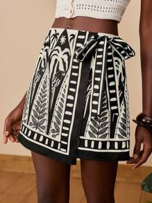 Travachic Jupe portefeuille décontractée à imprimé végétal pour femmes, style vacances, décontracté été, vacances bohème à la plage, style boho chic, festivals de vacances, plage, été, remise des diplômes, anniversaire, essentiels de plage, aéroport, été européen, campagne, automne, Nouvel An, invité de mariage, remise des diplômes élégante, décontracté - Multicolore - Voir 1